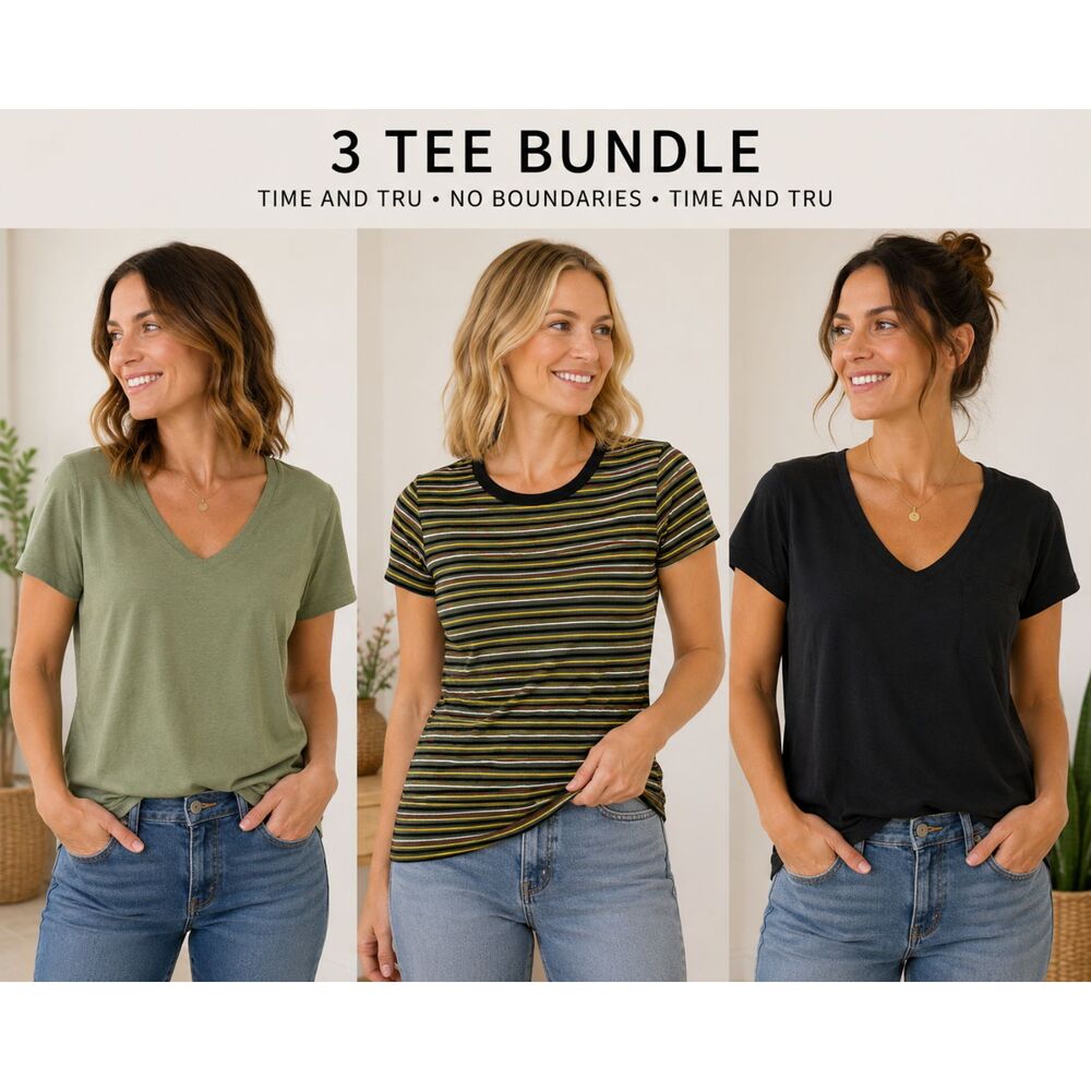 3 Tee Bundle, Casual Cotton Tops